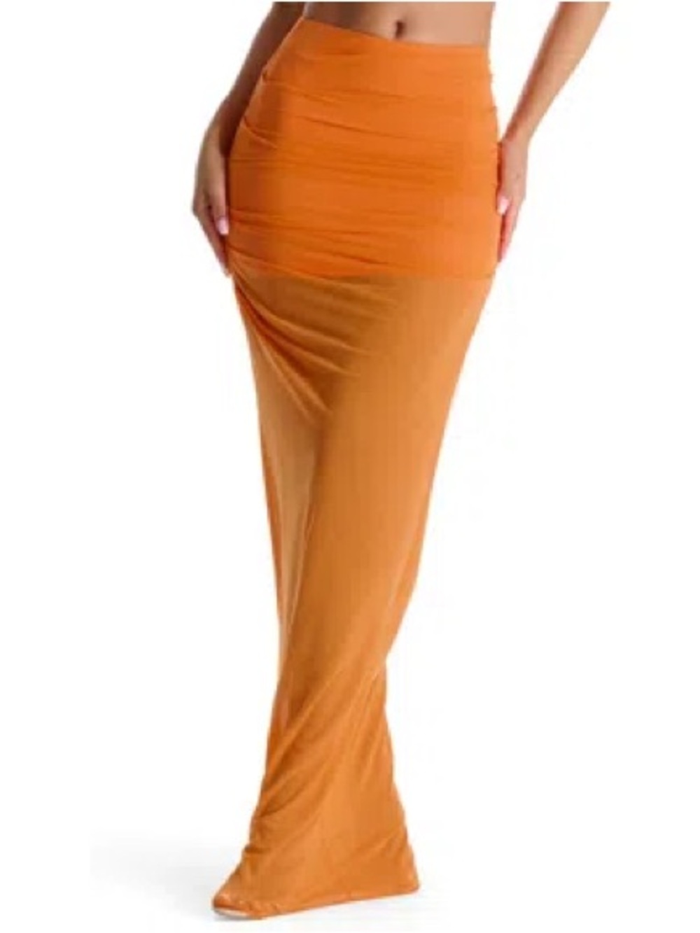 Naked Wardrobe Double Mesh Maxi Skirt Orange